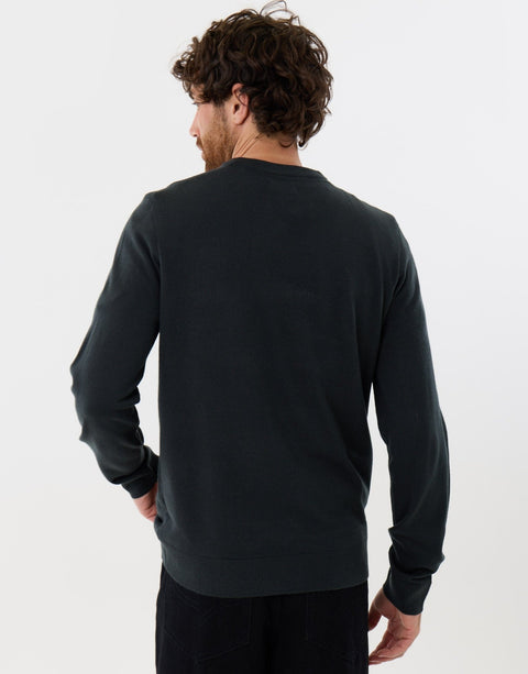 Threadbare Christmas Truck Knitted Crew Neck Jumper in Forest Green - back view