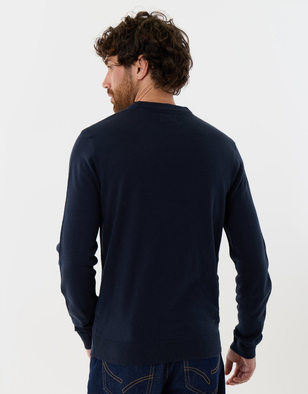 Threadbare Christmas Truck Knitted Crew Neck Jumper in Navy - back view