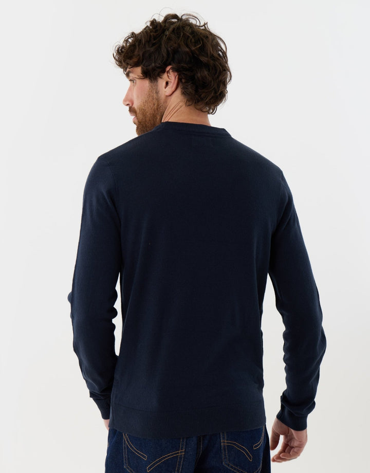 Threadbare Christmas Truck Knitted Crew Neck Jumper in Navy - back view
