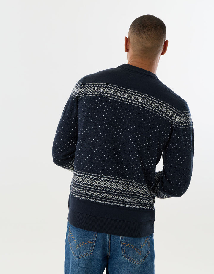 Threadbare Polar Bear Fairisle Christmas Jumper in Navy -  back view