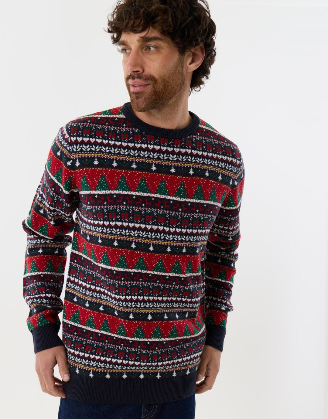 Threadbare Knitted Fairisle Crew Neck Christmas Jumper in Multi - front view