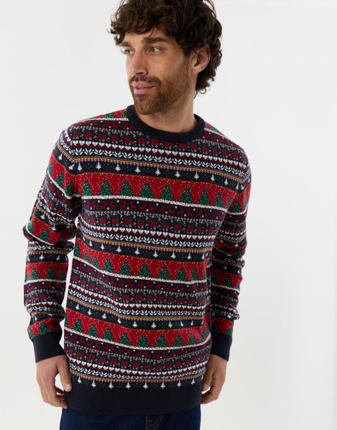 Threadbare Knitted Fairisle Crew Neck Christmas Jumper in Multi - front view