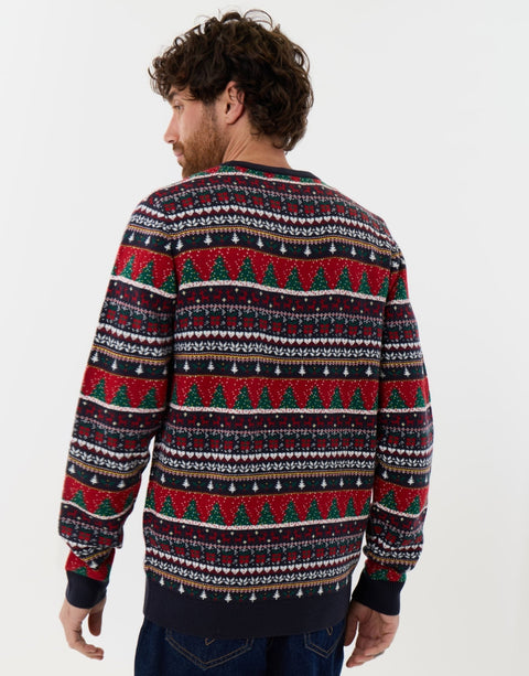 Threadbare Knitted Fairisle Crew Neck Christmas Jumper in Multi - back view