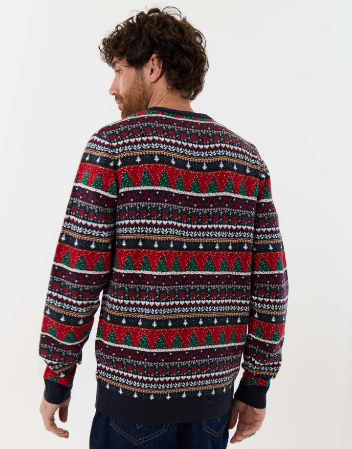 Threadbare Knitted Fairisle Crew Neck Christmas Jumper in Multi - back view