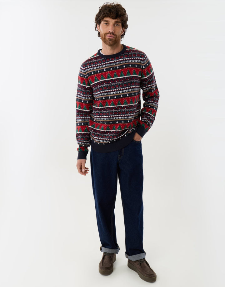 Threadbare Knitted Fairisle Crew Neck Christmas Jumper in Multi - full view