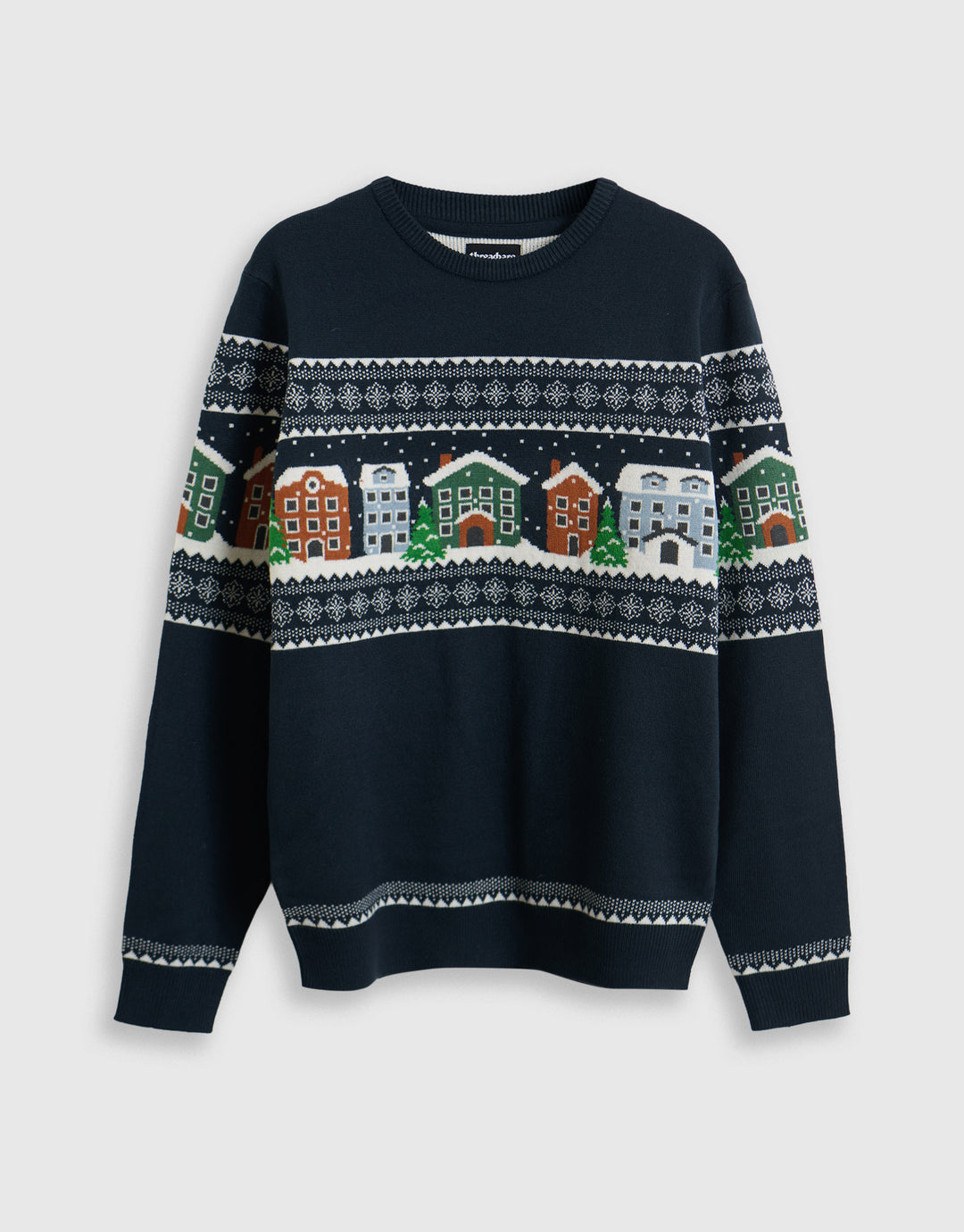 Snowy Rooftops Fairisle Christmas Jumper in Navy