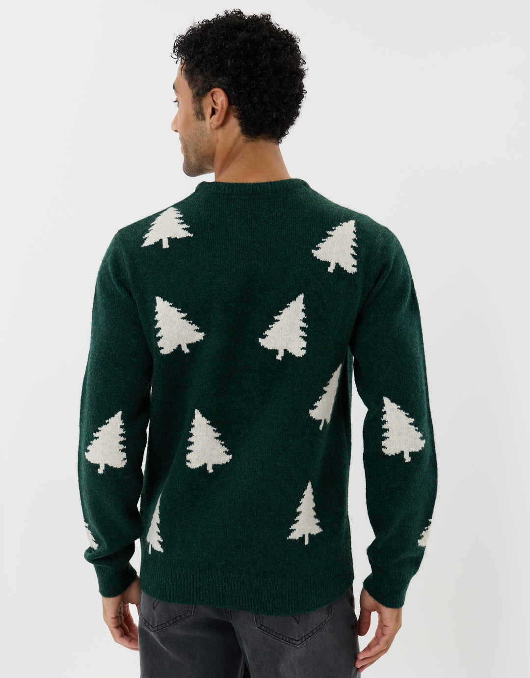 Christmas Trees Knitted Jumper in Forest Green