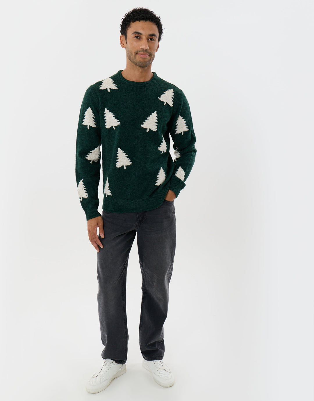 Christmas Trees Knitted Jumper in Forest Green