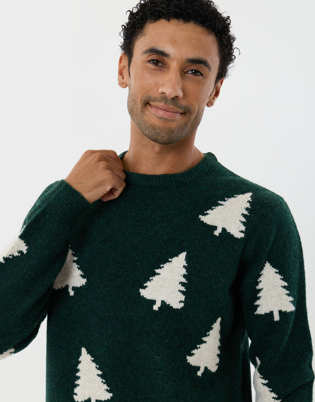 Christmas Trees Knitted Jumper in Forest Green