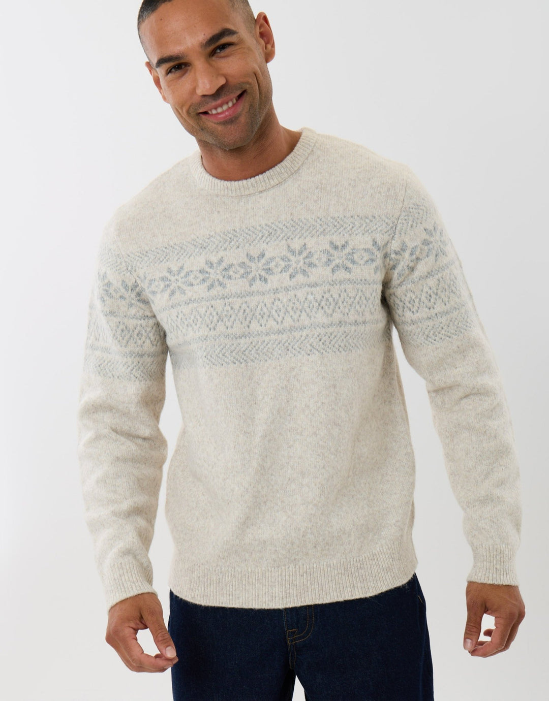 Fairisle Snowflake Knitted Christmas Jumper in Ecru