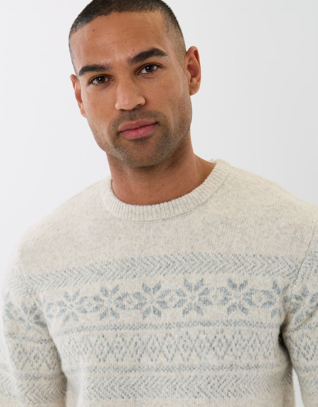 Fairisle Snowflake Knitted Christmas Jumper in Ecru