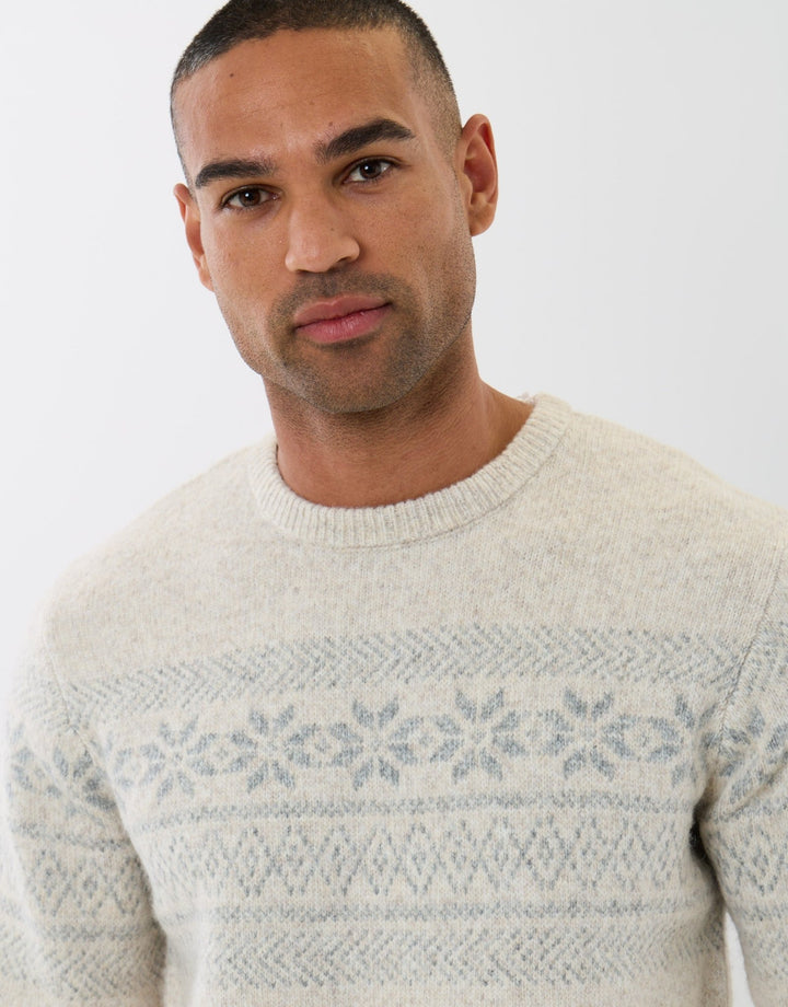 Fairisle Snowflake Knitted Christmas Jumper in Ecru