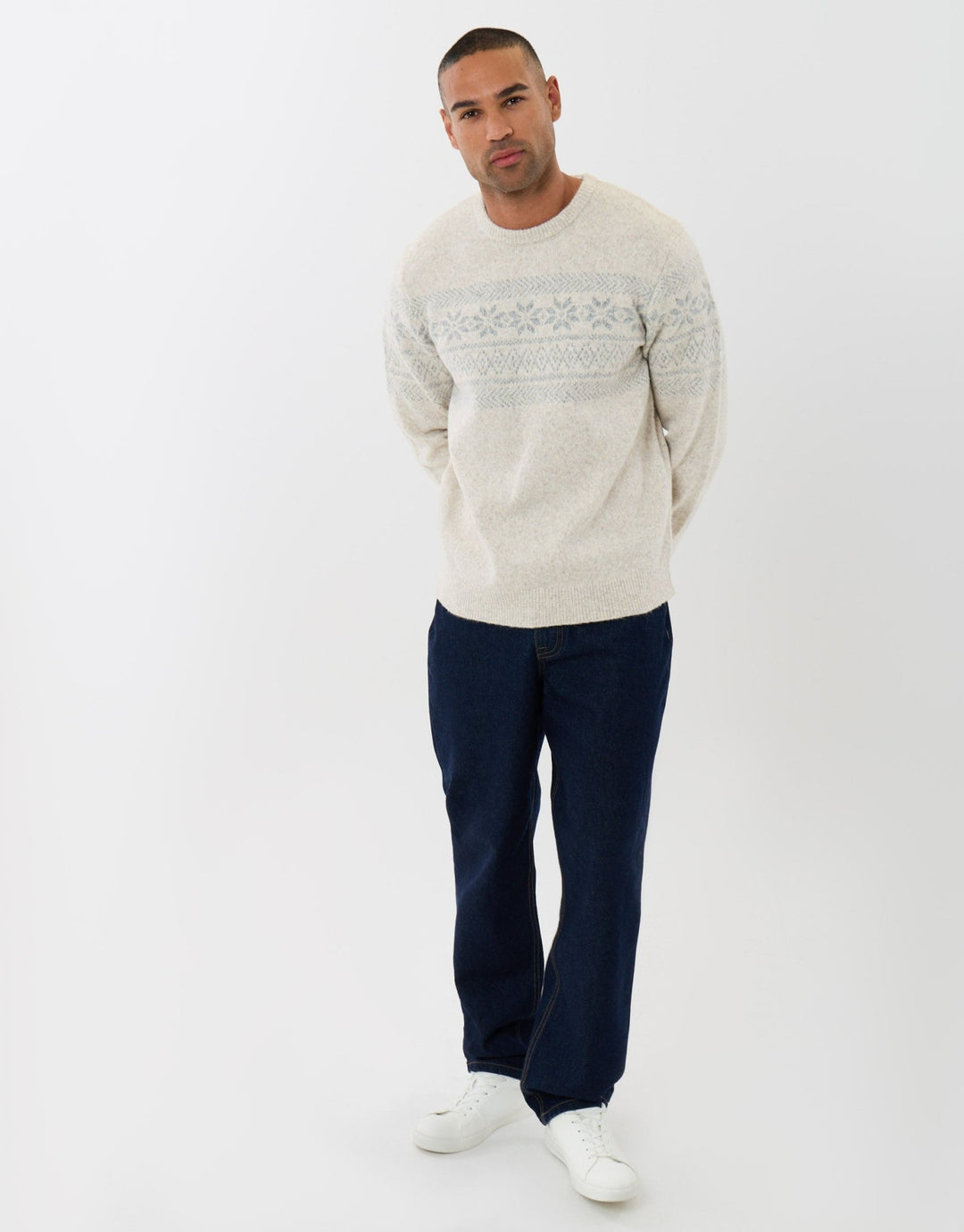Fairisle Snowflake Knitted Christmas Jumper in Ecru