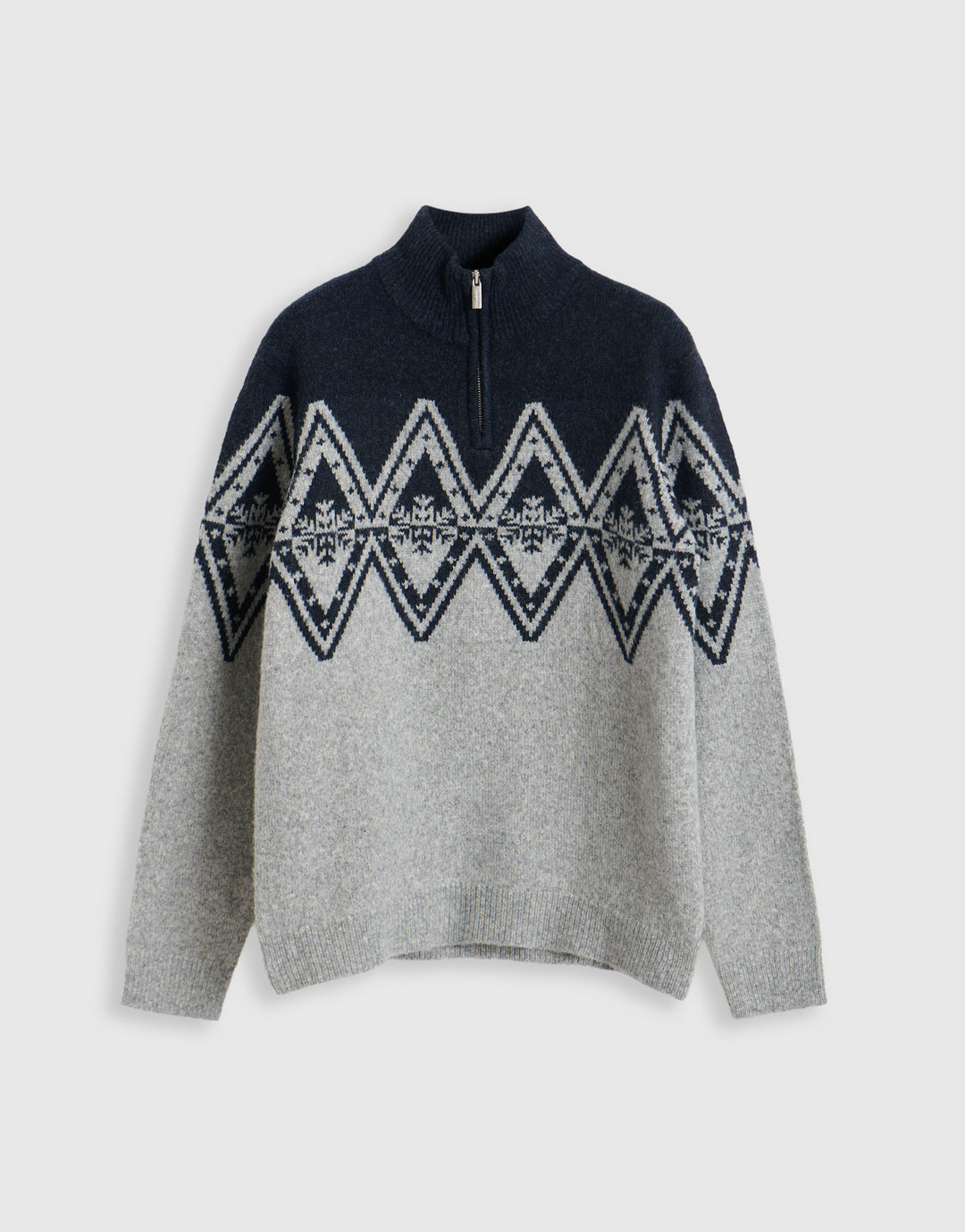 Diamond Fairisle Quarter Zip Christmas Jumper in Navy & Grey