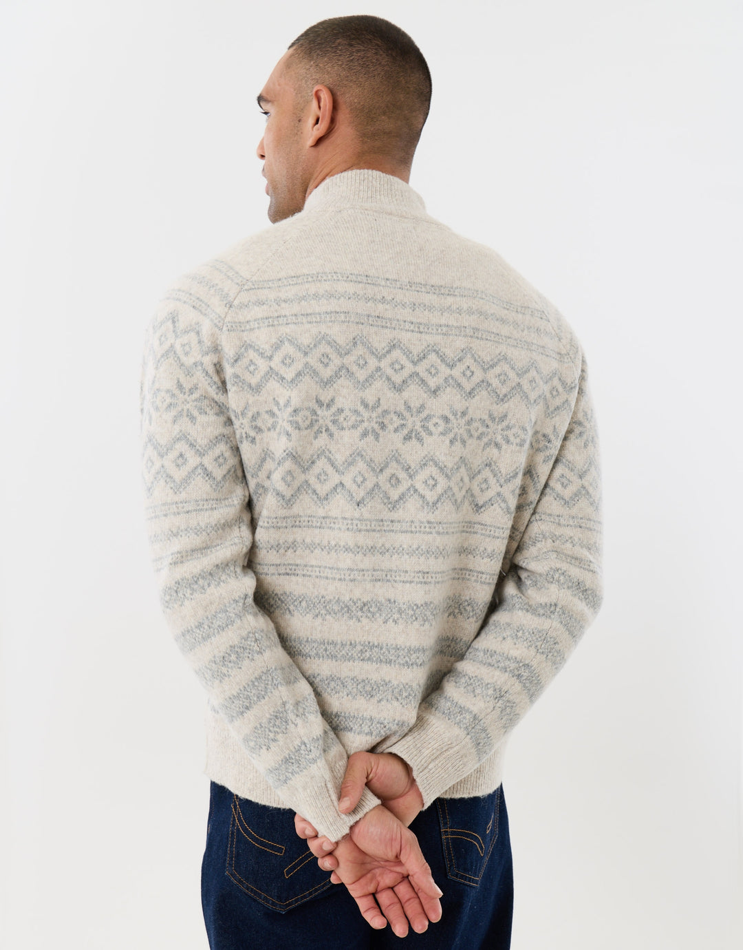 Geo Snowflake Quarter Zip Christmas Jumper in Ecru