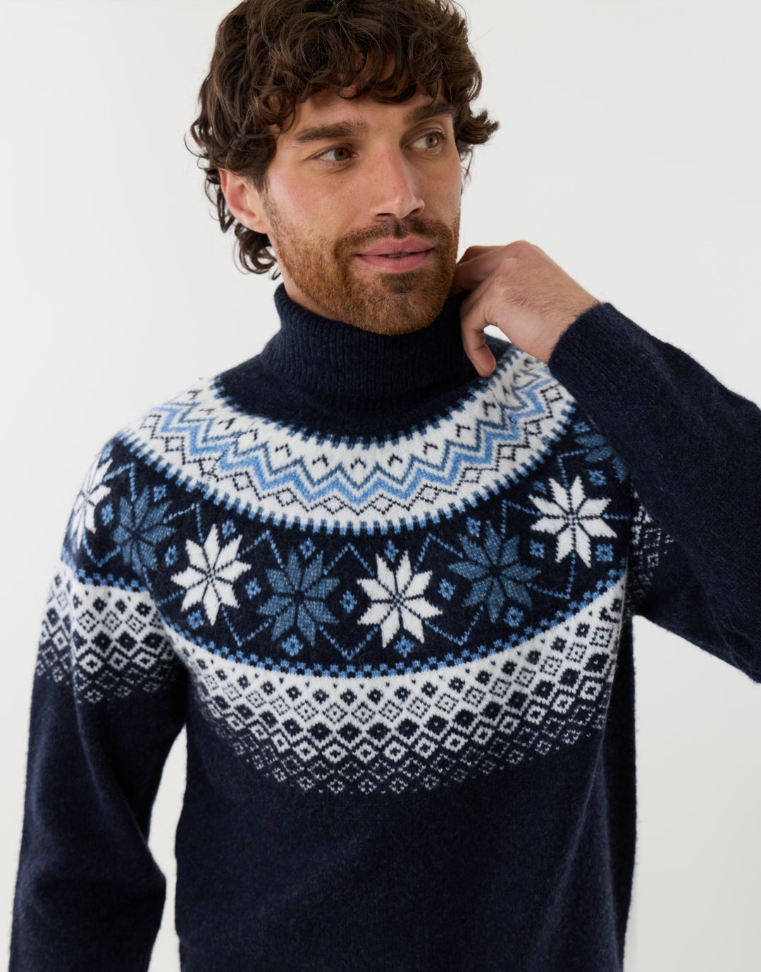 Fairisle Roll Neck Christmas Jumper in Navy