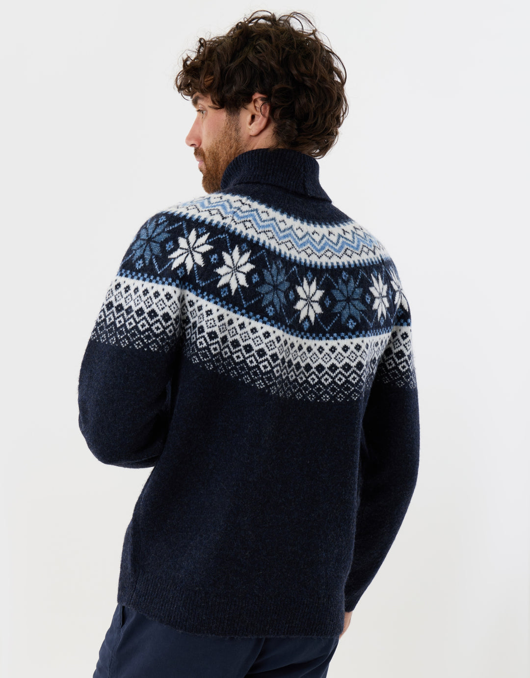 Fairisle Roll Neck Christmas Jumper in Navy