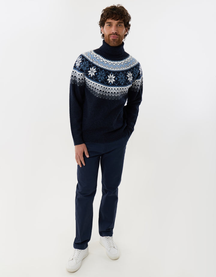 Fairisle Roll Neck Christmas Jumper in Navy