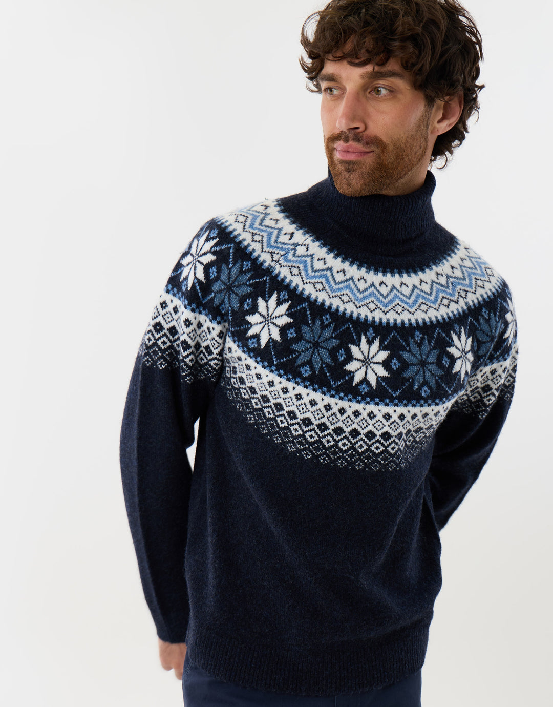 Fairisle Roll Neck Christmas Jumper in Navy