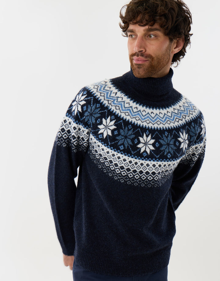 Fairisle Roll Neck Christmas Jumper in Navy