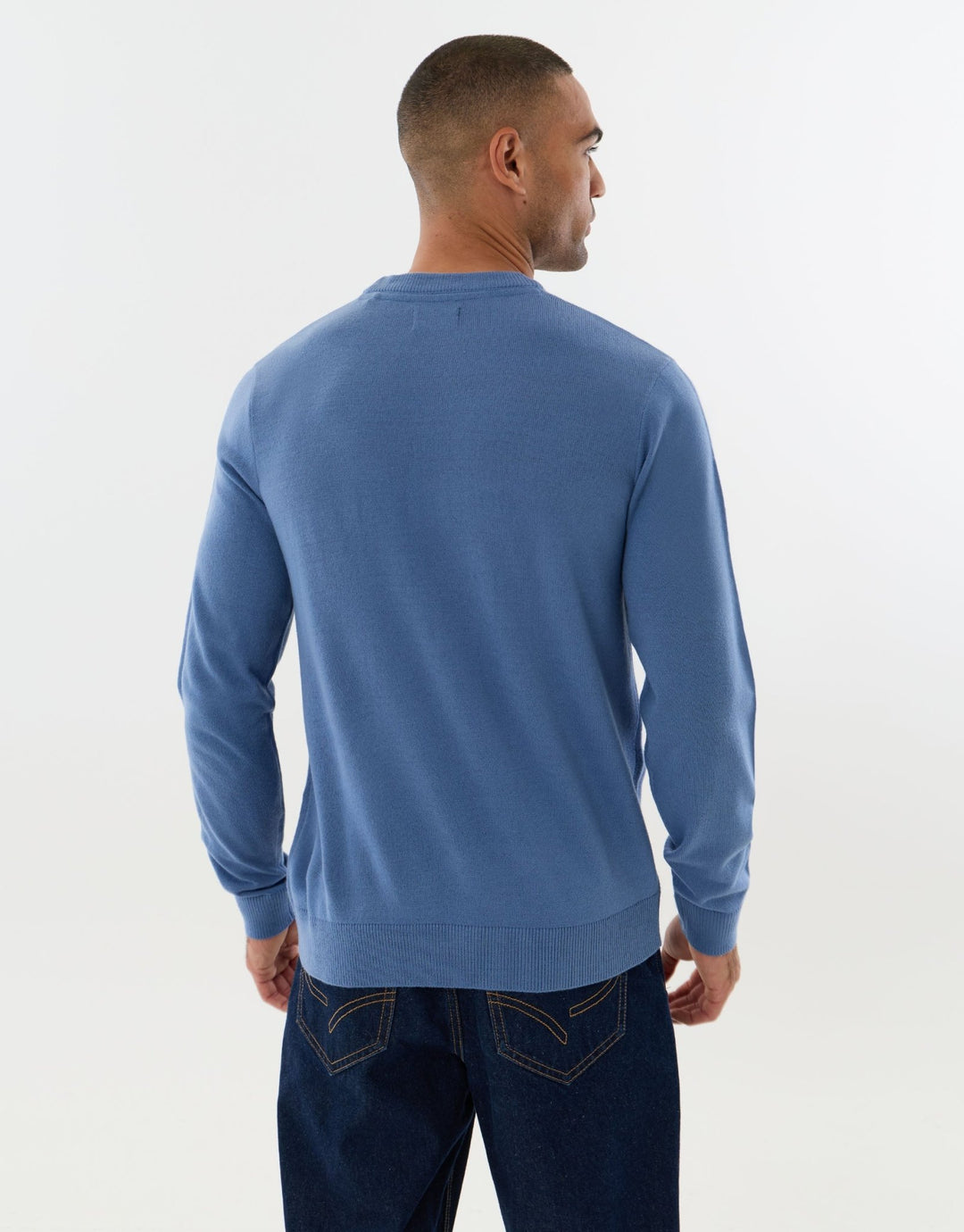 Threadbare Knitted Skier Crew Neck Christmas Jumper in Blue -  back view
