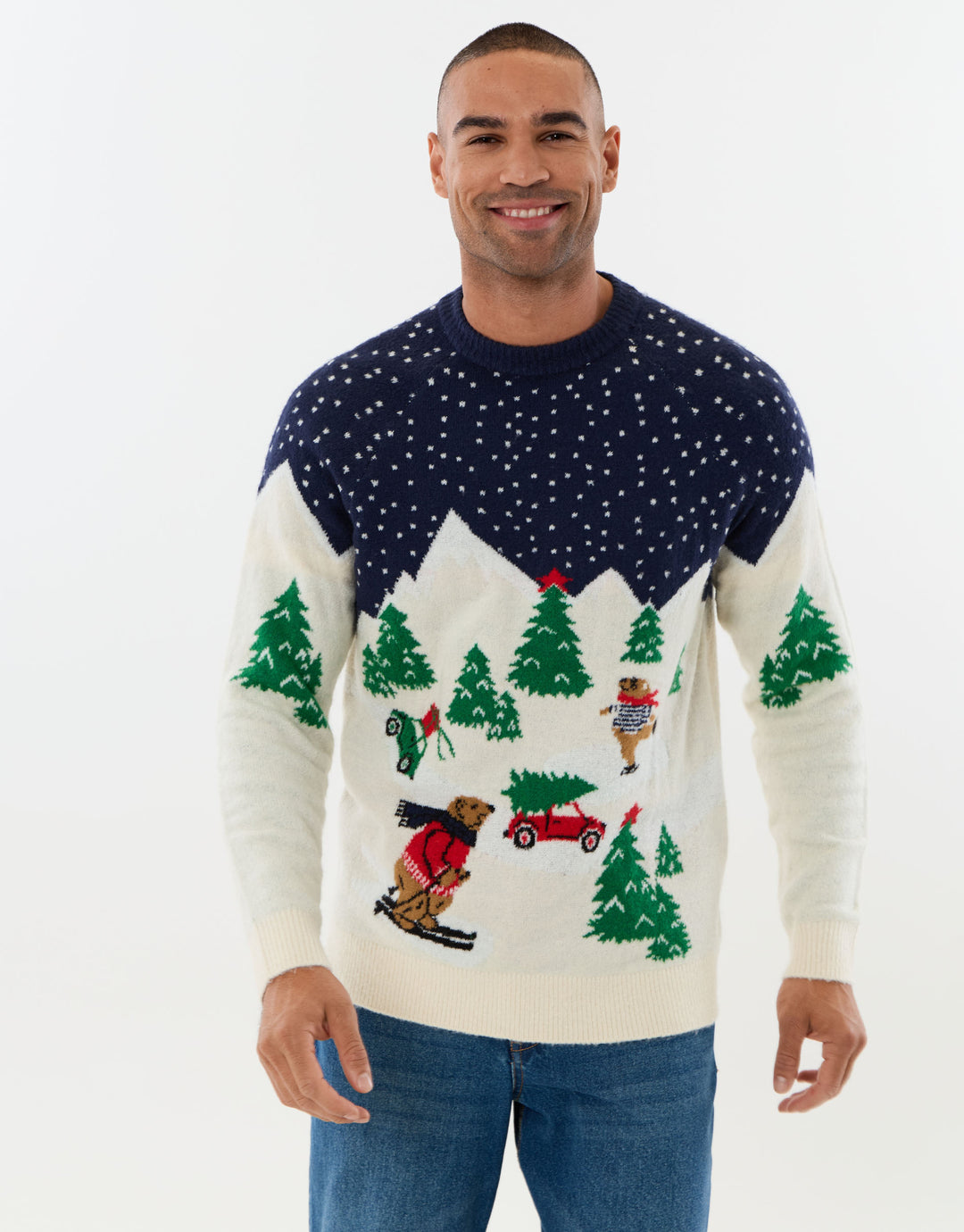 Winter Scene Knitted Christmas Jumper in Beige