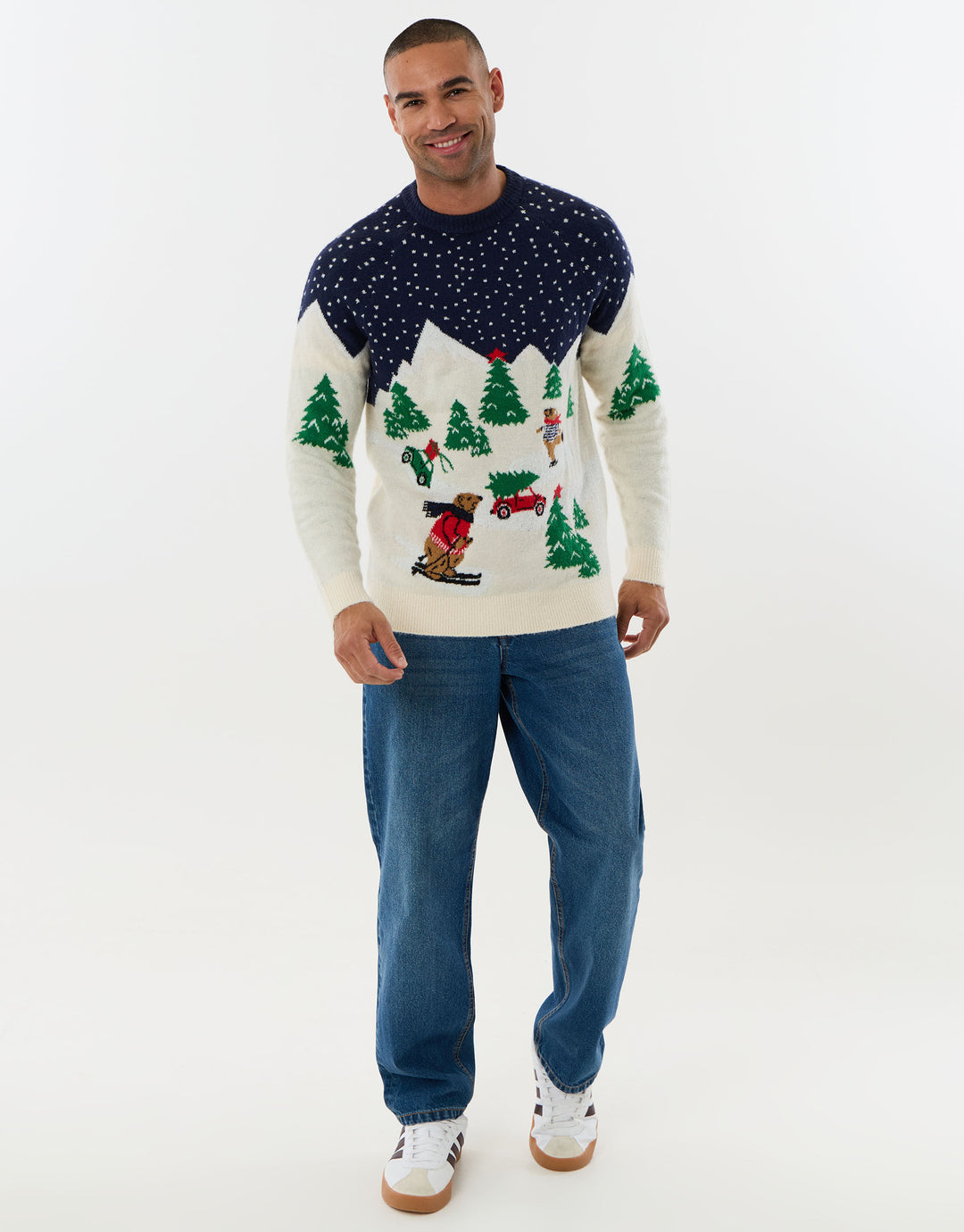 Winter Scene Knitted Christmas Jumper in Beige