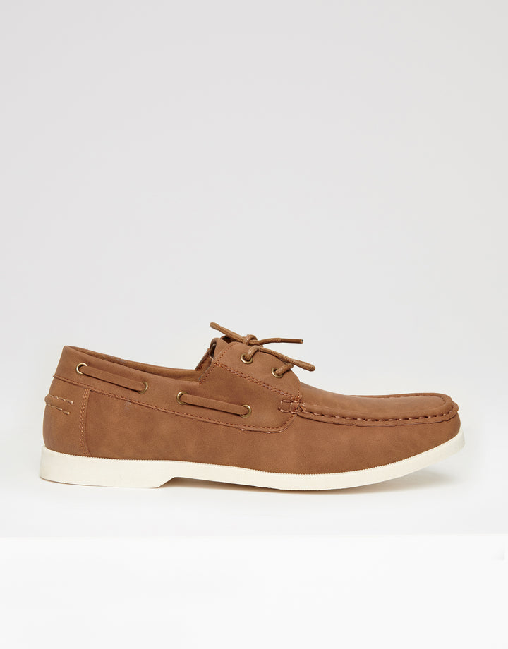 Tan Brown Faux Suede Boat Shoes