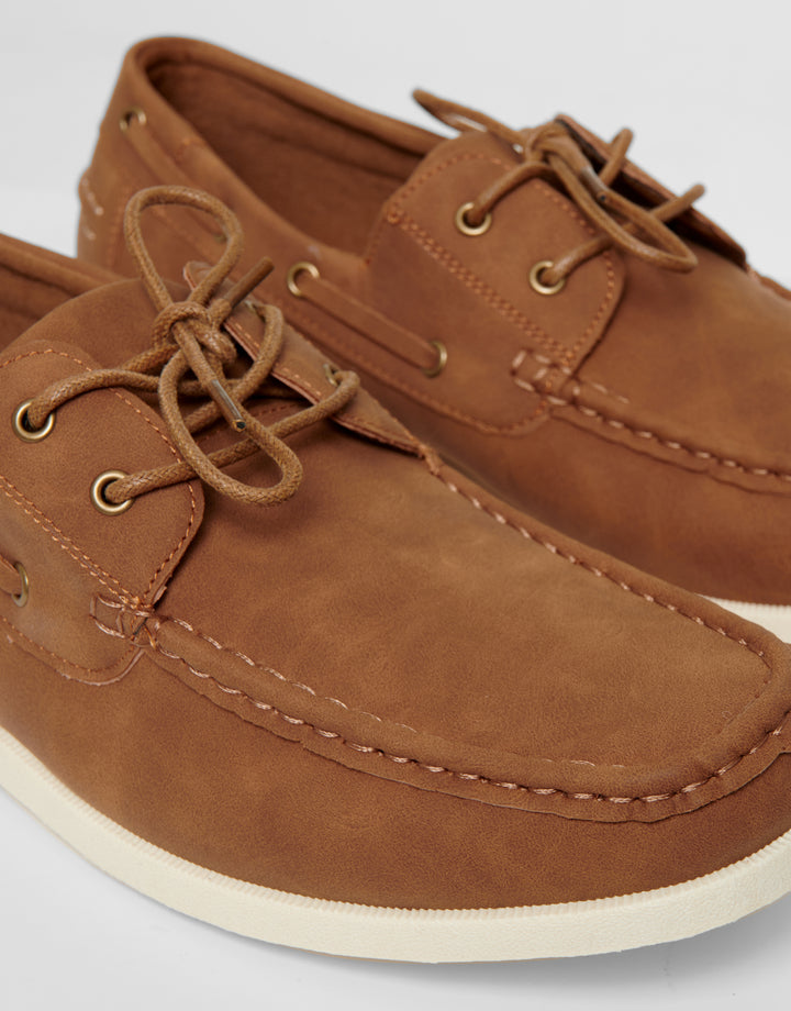 Tan Brown Faux Suede Boat Shoes