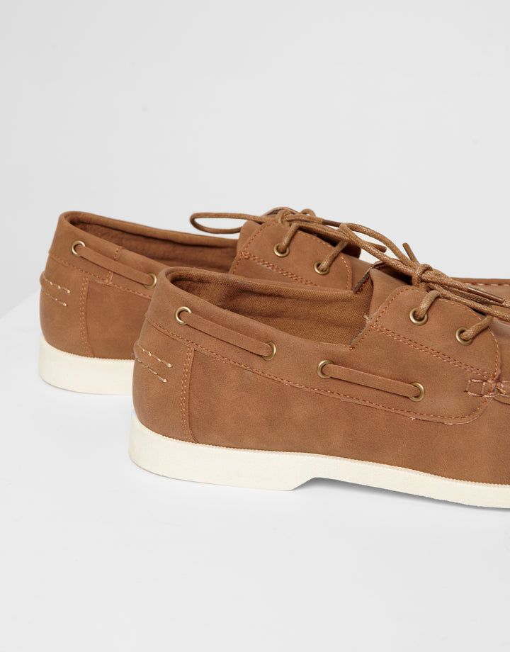 Tan Brown Faux Suede Boat Shoes