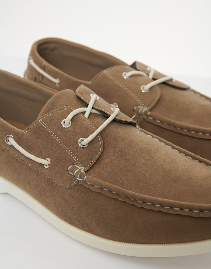 Stone Faux Suede Boat Shoes