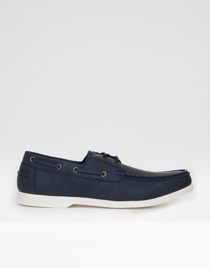 Faux Suede Boat Shoes in Navy