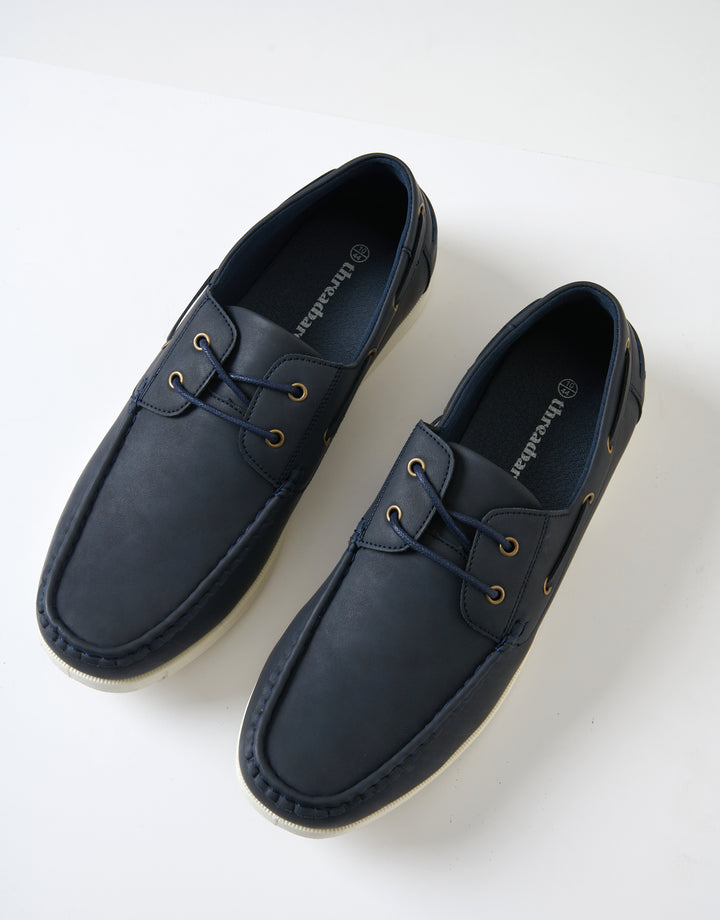 Faux Suede Boat Shoes in Navy
