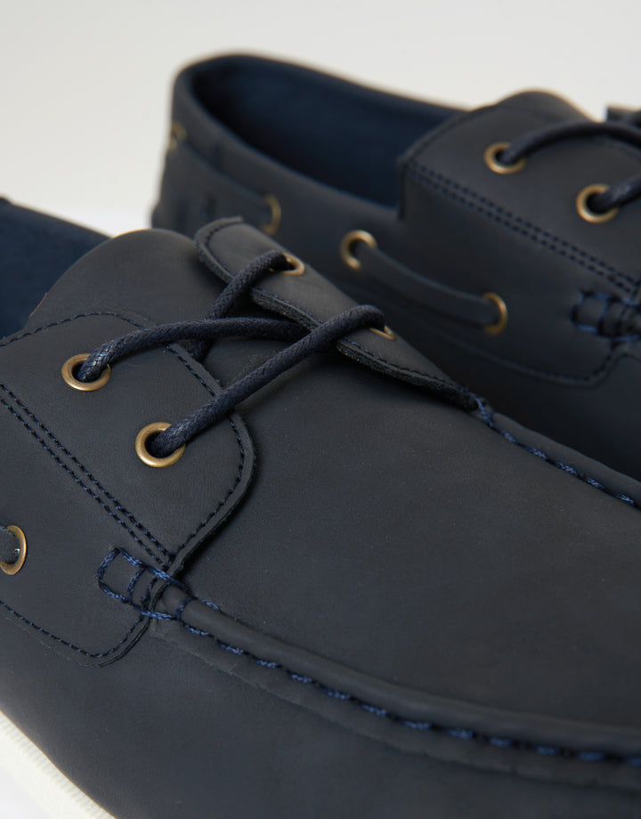 Faux Suede Boat Shoes in Navy