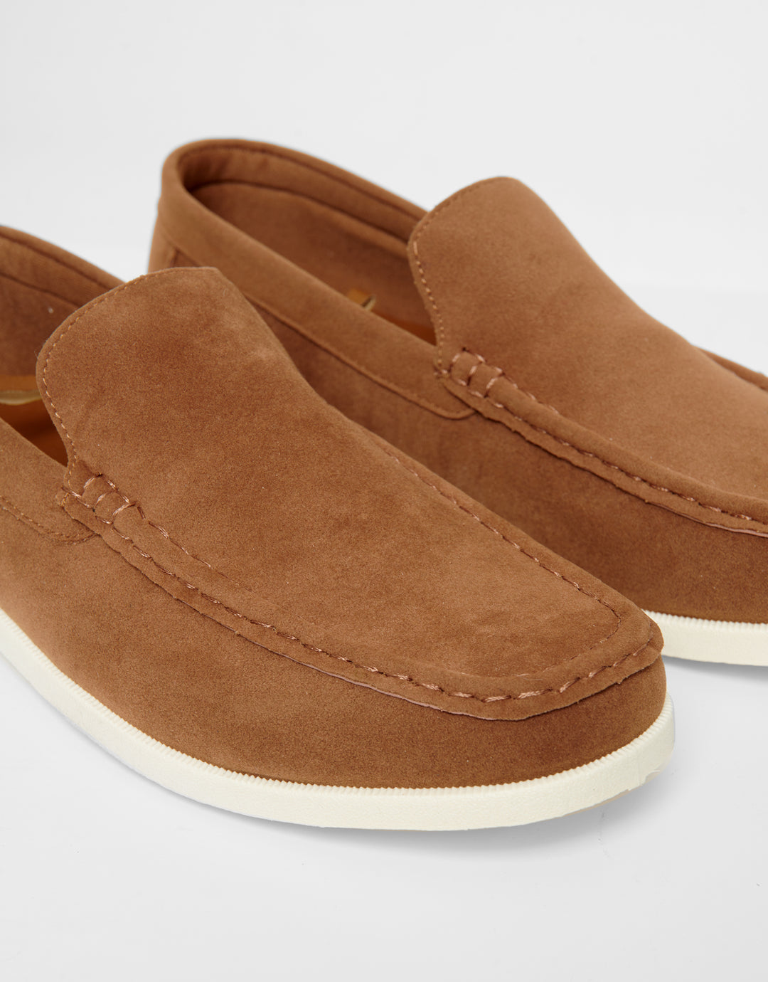 Tan Brown Faux Suede Slip On Loafers