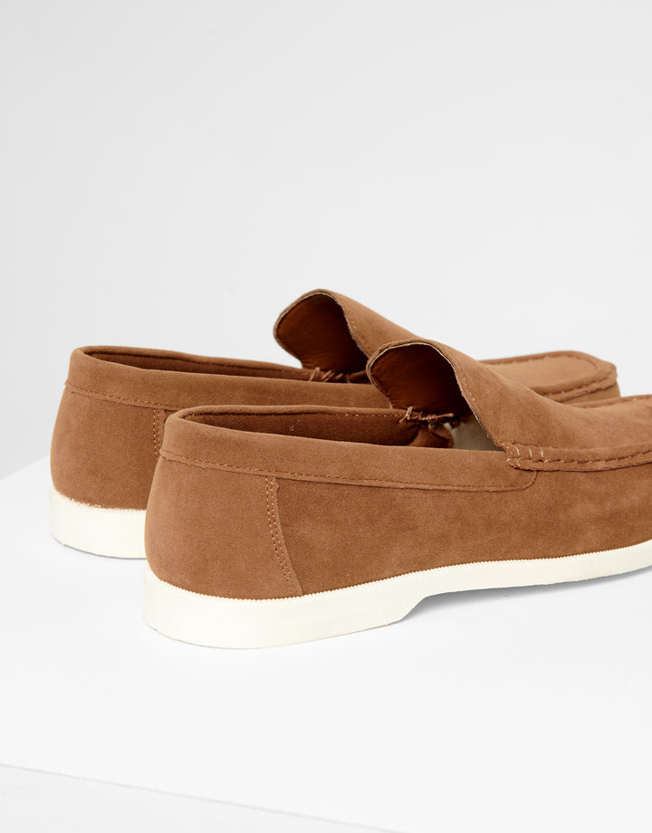 Tan Brown Faux Suede Slip On Loafers
