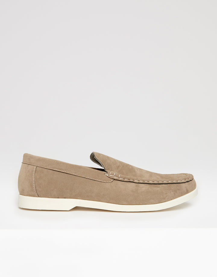 Stone Faux Suede Slip On Loafers