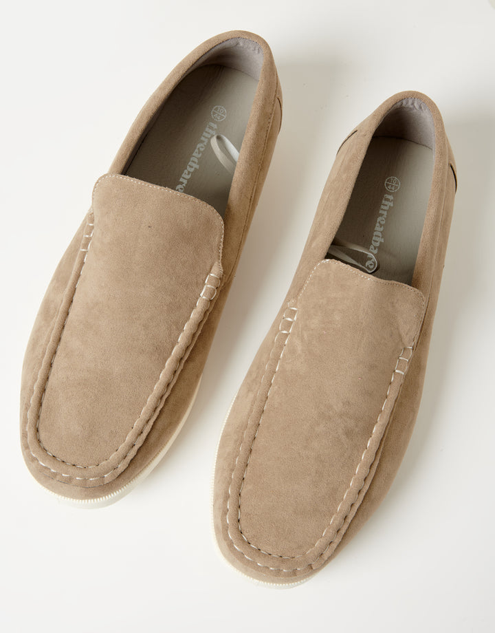 Stone Faux Suede Slip On Loafers