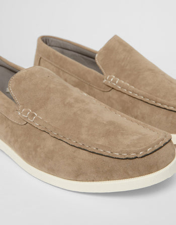 Threadbare Faux Suede Slip On Loafers in Stone - front view