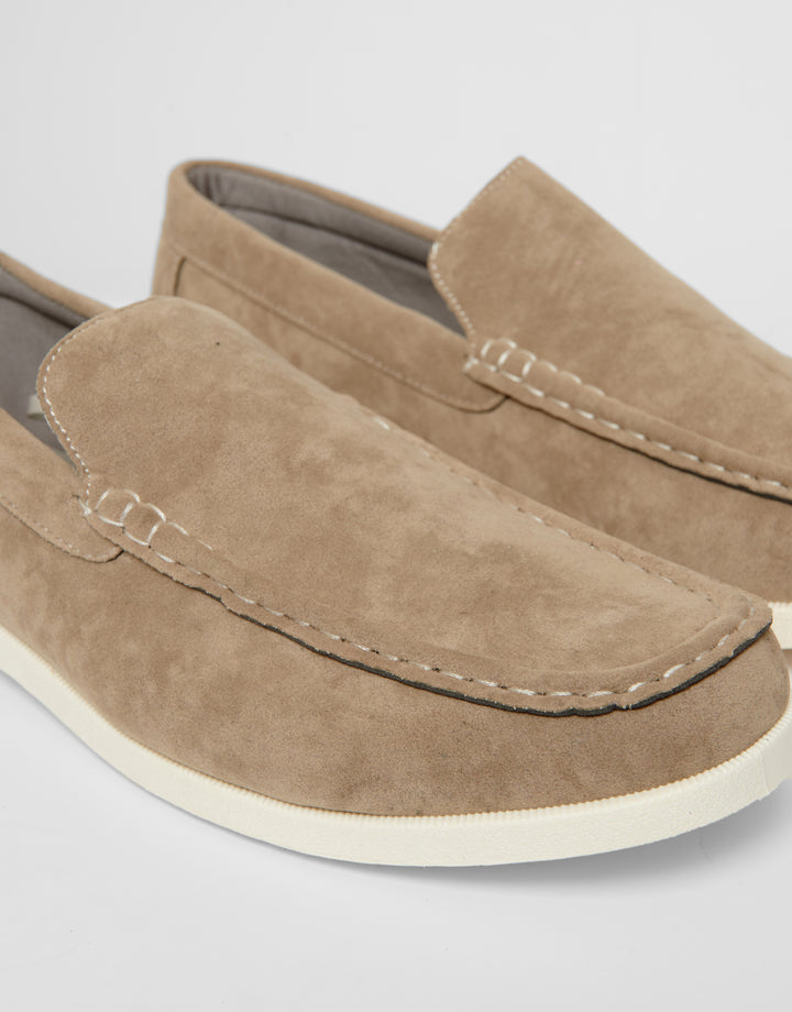 Stone Faux Suede Slip On Loafers