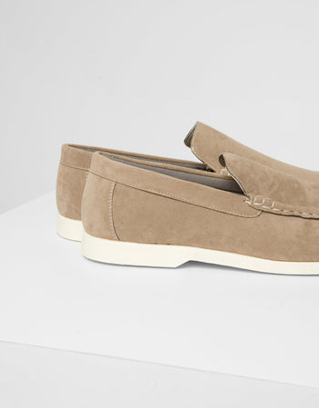 Threadbare Faux Suede Slip On Loafers in Stone - heel view