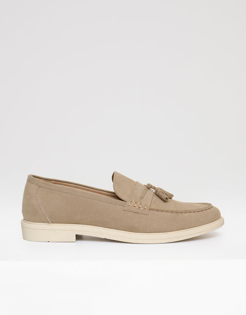 Threadbare Faux Suede Tassel Loafers in Beige - side view