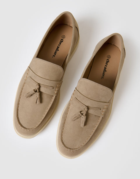 Threadbare Faux Suede Tassel Loafers in Beige - top view