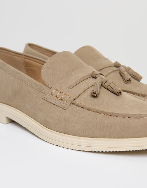Threadbare Faux Suede Tassel Loafers in Beige - close up