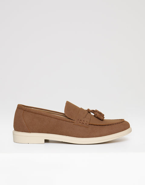 Threadbare Faux Suede Tassel Loafers in Taupe - side view