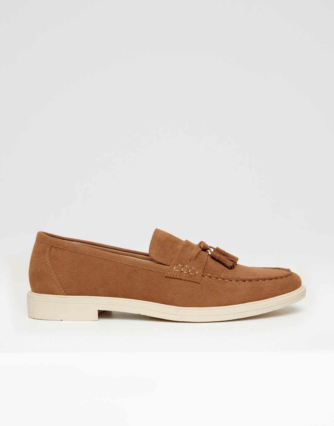 Tan Brown Faux Suede Tassel Loafers