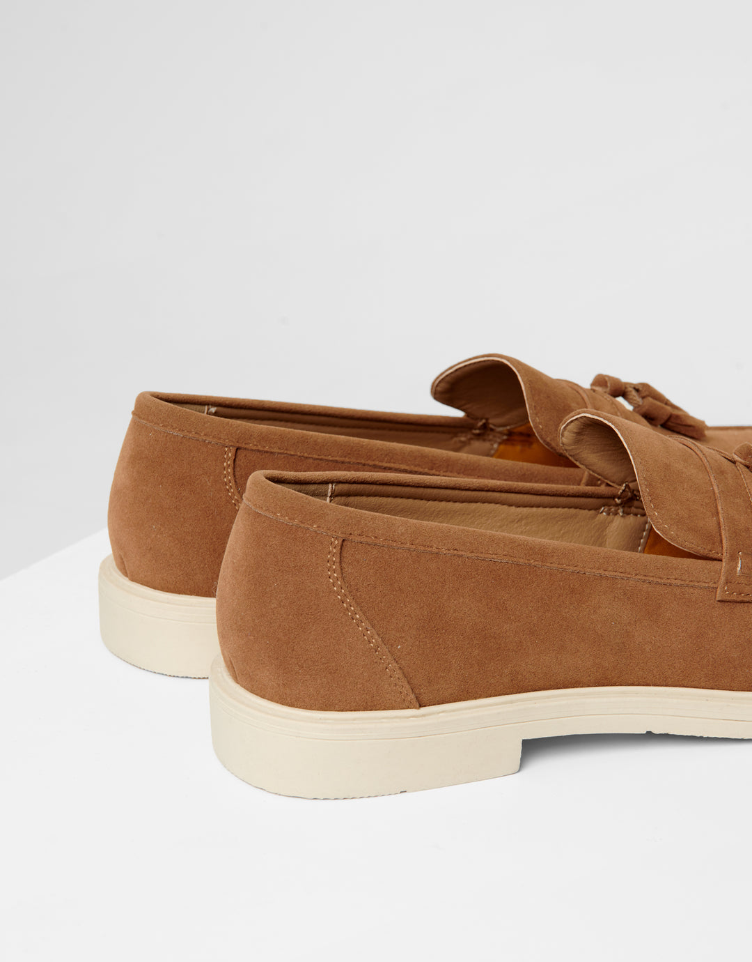 Tan Brown Faux Suede Tassel Loafers