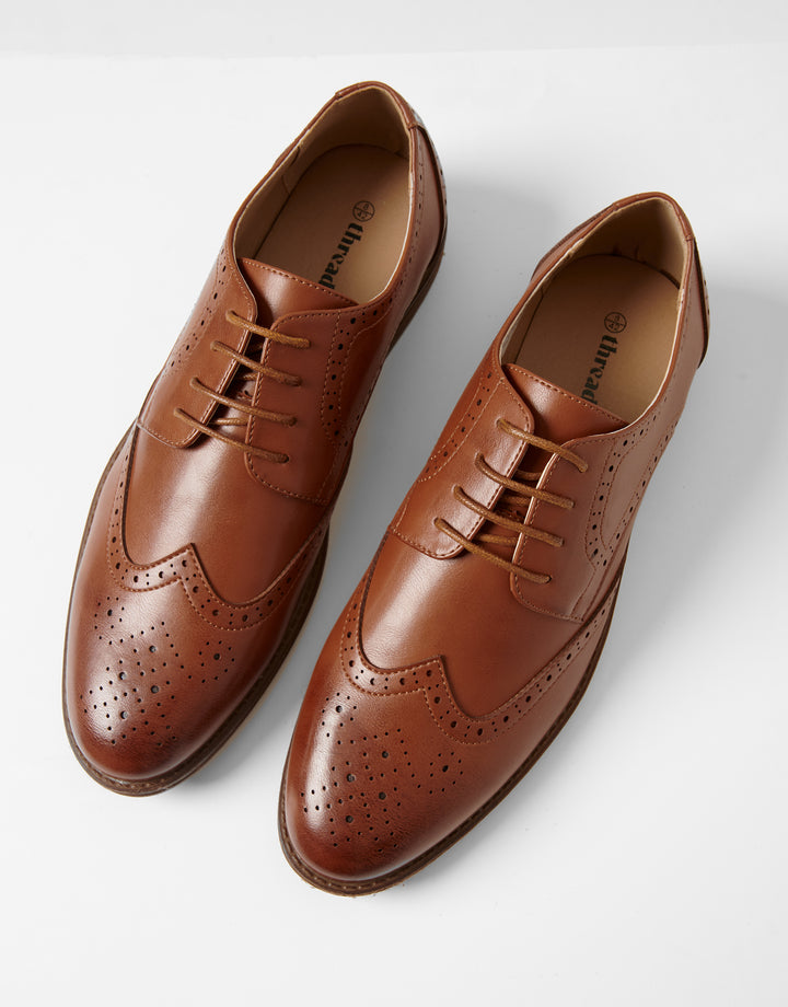 Tan Brown Faux Leather Brogues