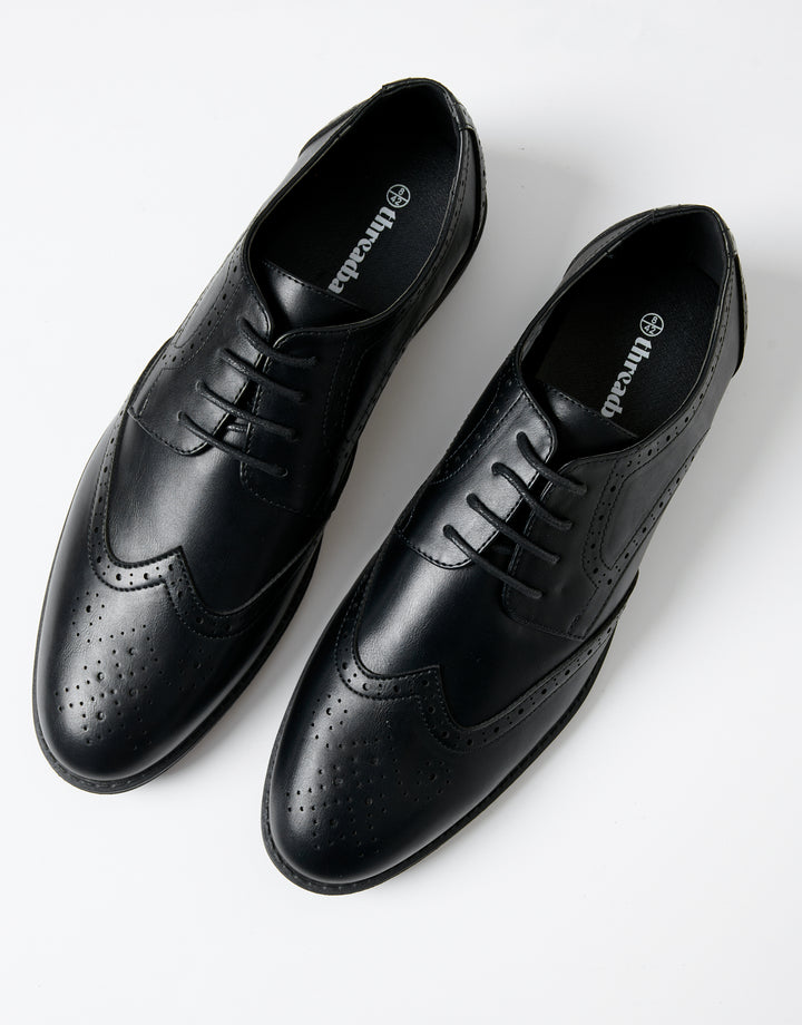 Black Faux Leather Brogues