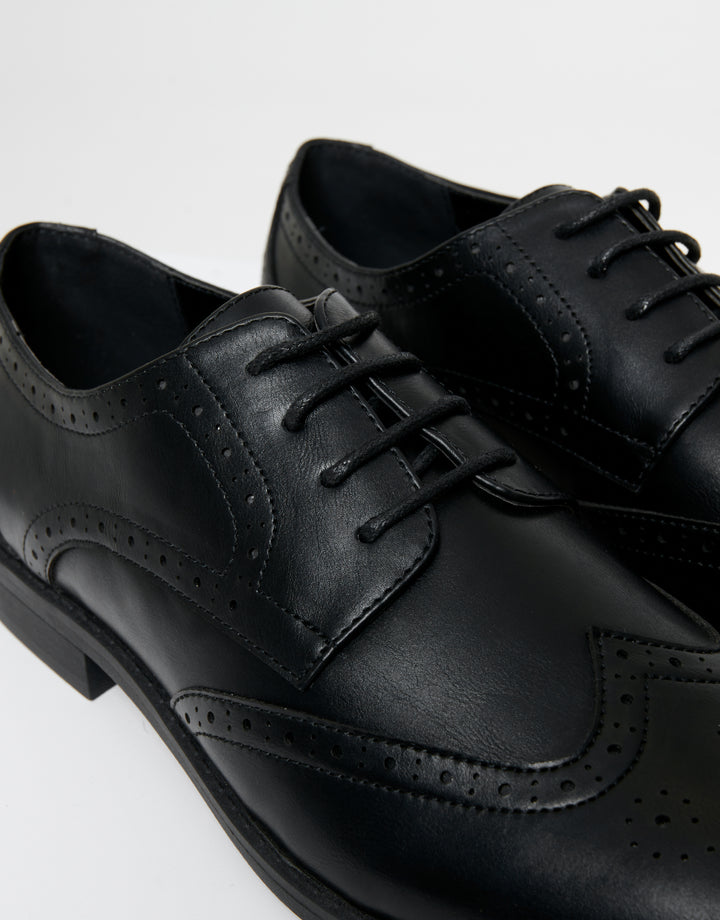 Black Faux Leather Brogues